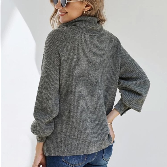 Rib knit turtleneck sweater button dusty pink - Picture 8 of 8